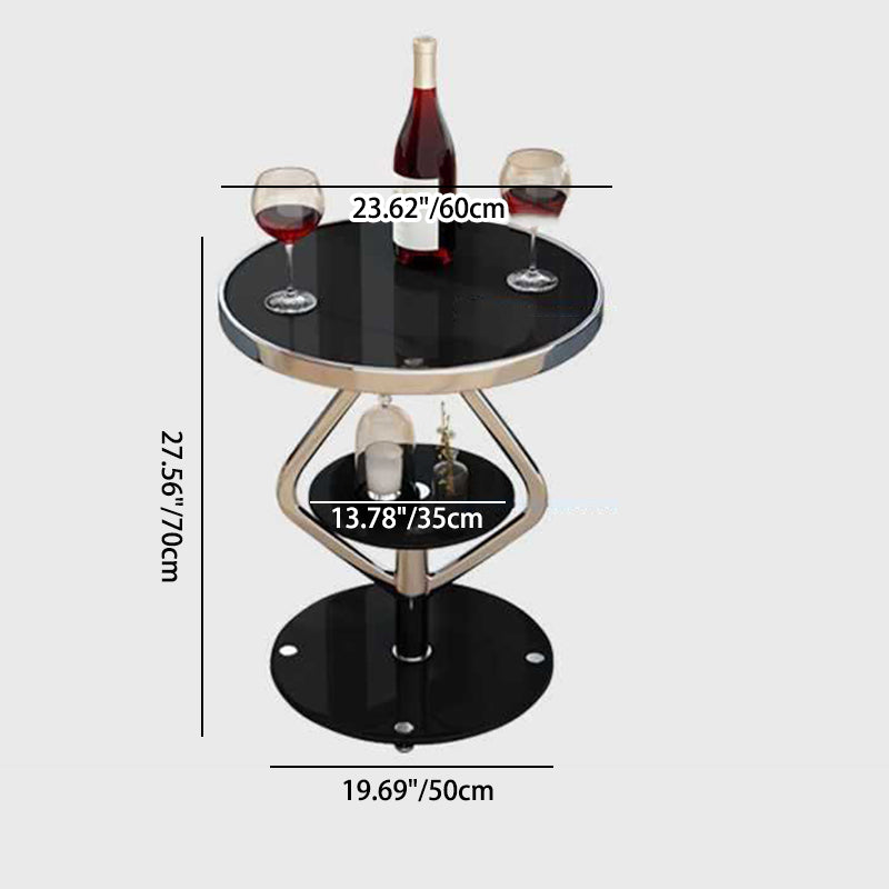 Zeitgenössischer nordischer runder Lutscher-Glas-Edelstahl-Beistelltisch 2-stufig für das Wohnzimmer 