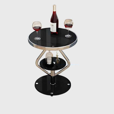 Zeitgenössischer nordischer runder Lutscher-Glas-Edelstahl-Beistelltisch 2-stufig für das Wohnzimmer 