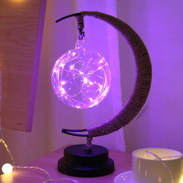 Modern Decorative Moon Orb Stars Iron Plastic Rattan Battery USB Table Lamp