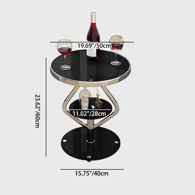 Zeitgenössischer nordischer runder Lutscher-Glas-Edelstahl-Beistelltisch 2-stufig für das Wohnzimmer 