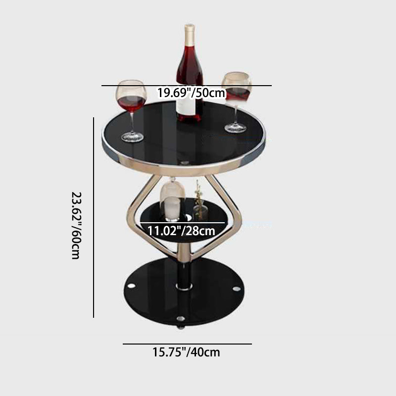 Zeitgenössischer nordischer runder Lutscher-Glas-Edelstahl-Beistelltisch 2-stufig für das Wohnzimmer 