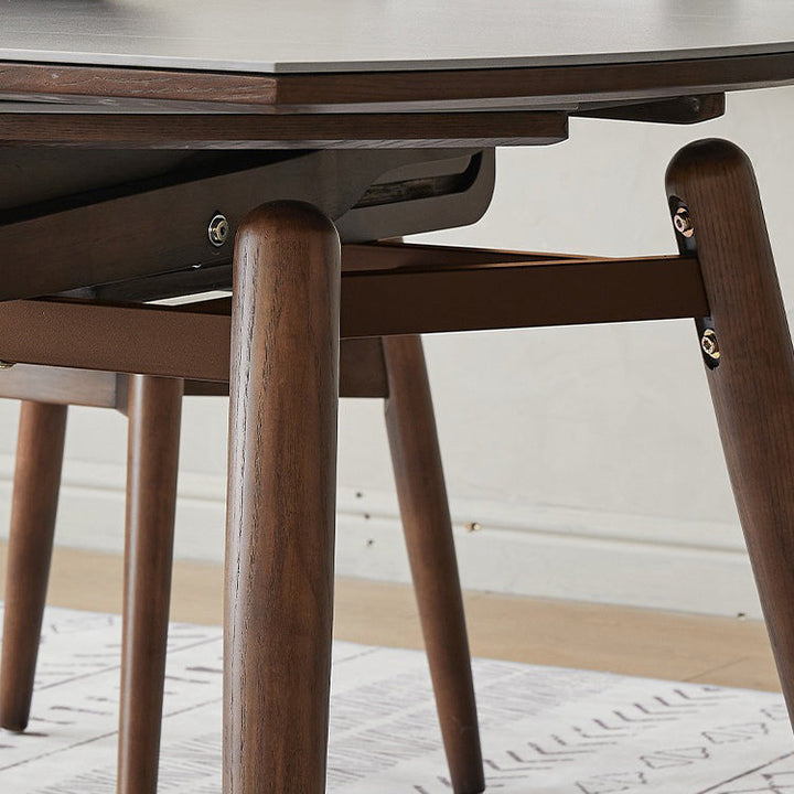 Mesa de comedor de roble plegable con cuatro patas, losa de piedra redonda cuadrada minimalista moderna, para comedor 