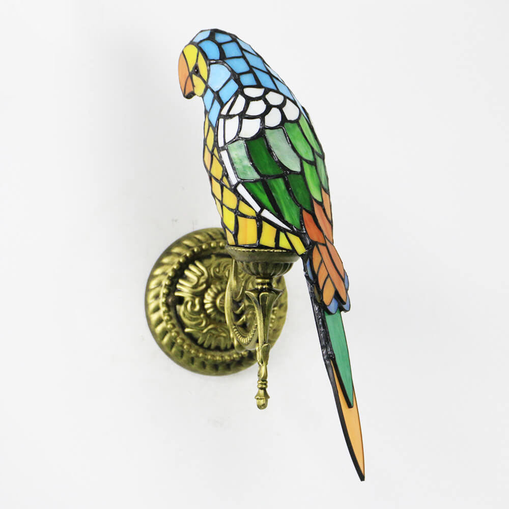 Applique murale à 1 lumière en verre teinté perroquet vintage Tiffany 