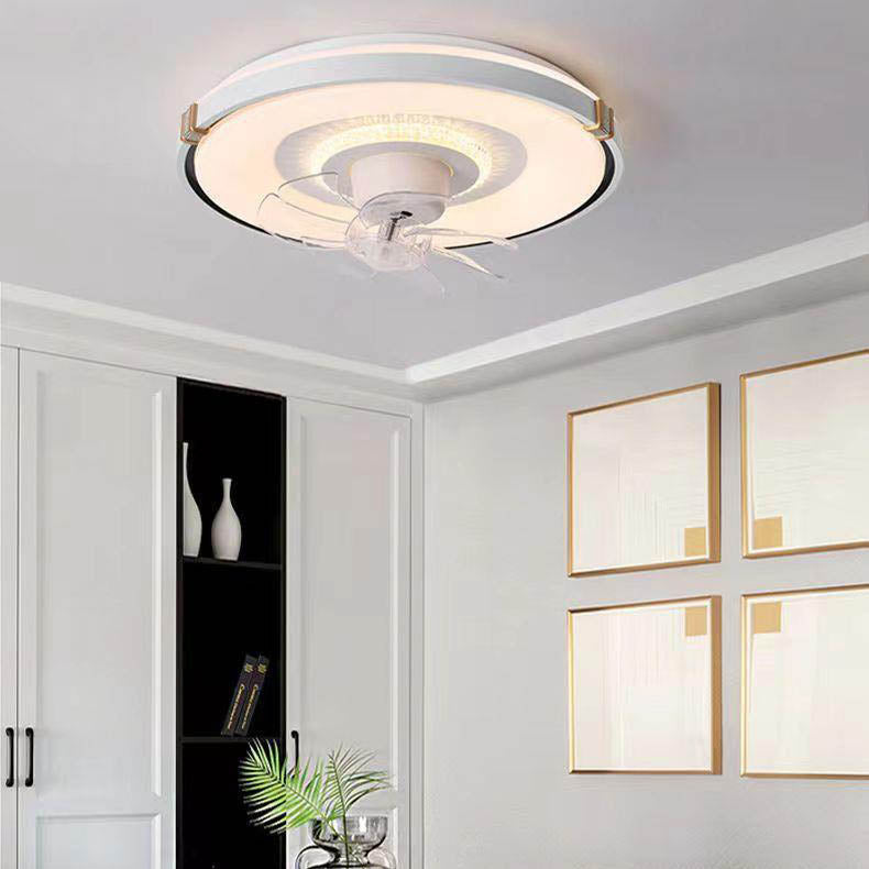 Modern Minimalist Round Hardware LED Flush Mount Ceiling Fan Light For Living Room