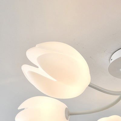 Modern Art Deco Tulip Flower Design 3/7/11/13 Light Semi-Flush Mount Ceiling Light For Living Room
