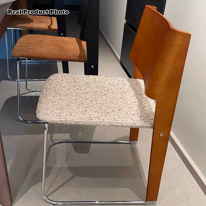Modern Minimalist White Oak Wood Beech Plywood Fabric Upholstery Carbon Steel Dining Chair Backrest For Living Room