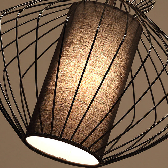 Contemporary Industrial Cage Iron Fabric 1-Light Pendant Light For Living Room