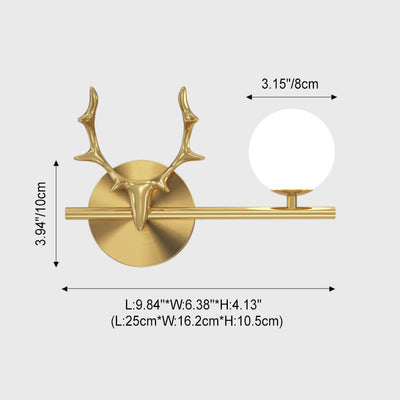 Modern Luxury Antler Full Brass Glass 1-Light Wall Sconce Lamp