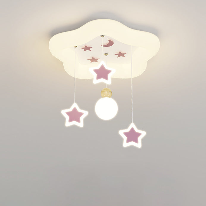 Plafonnier LED en fer acrylique avec pentagramme crème moderne Art déco et lune pour salon 