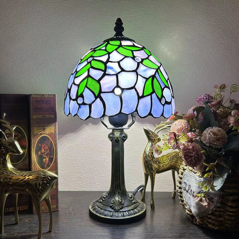Traditionelle Tiffany Legierung Glas Dome Blume 1-Licht Tischlampe für Nachttisch 