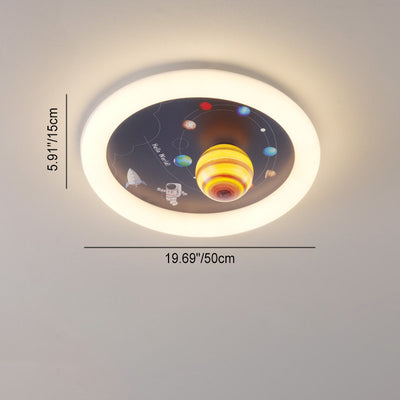 Contemporary Nordic Hardware Round Planet Cartoon LED Flush Mount Ceiling Light For Bedroom