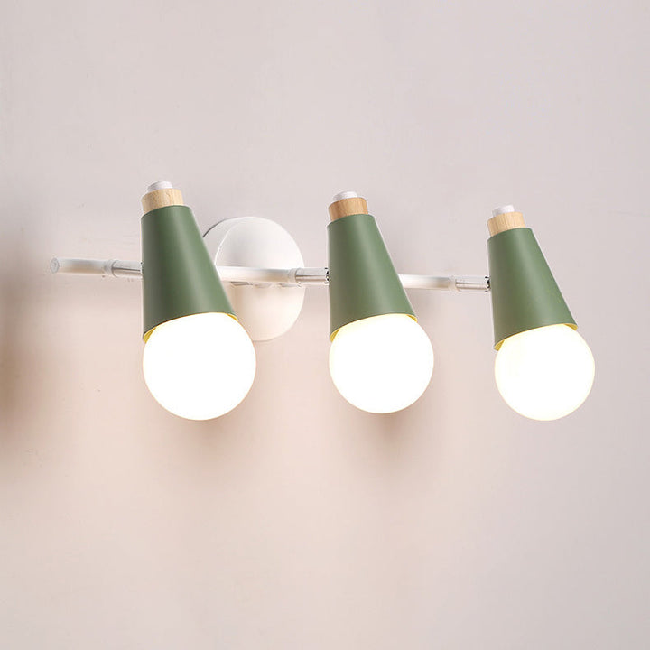 Lampe murale moderne en bois, fer et corne, cône 1/2/3 lumières pour chevet 