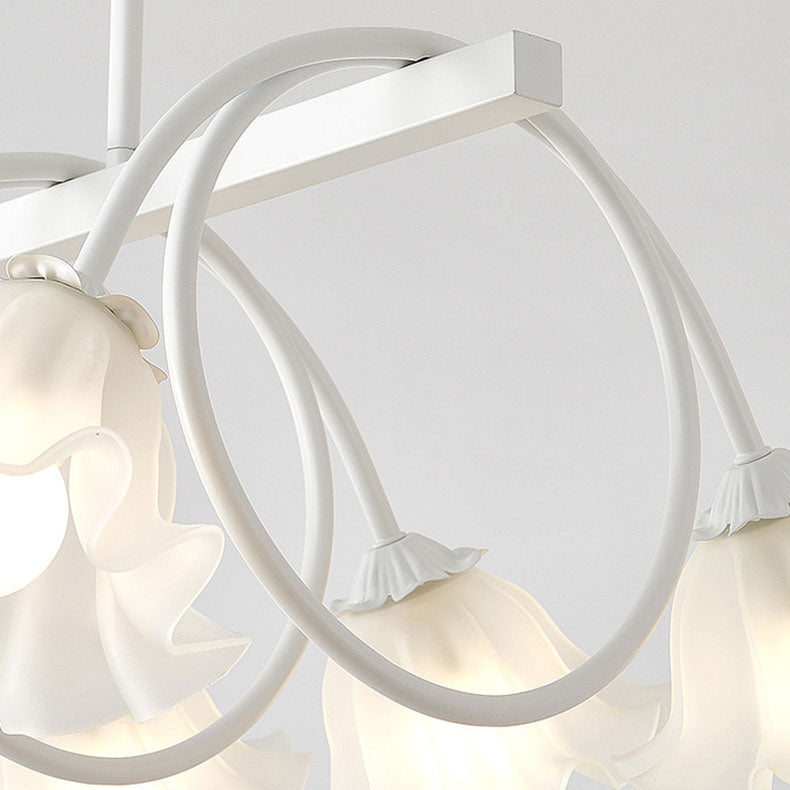 Modern Minimalist Cream Flower Iron Glass 6/8 Light Island Light Chandelier For Dining Room