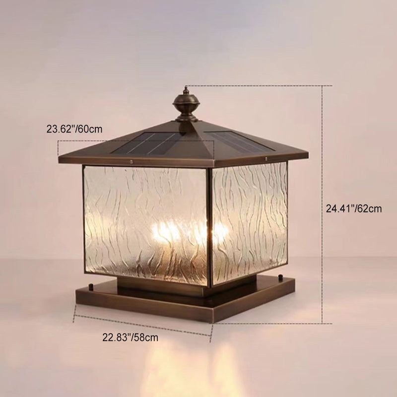Luz de Poste de Cabeza de Vidrio Texturizado Cuadrado Solar Tradicional Europeo 1/2 para Patio Exterior 