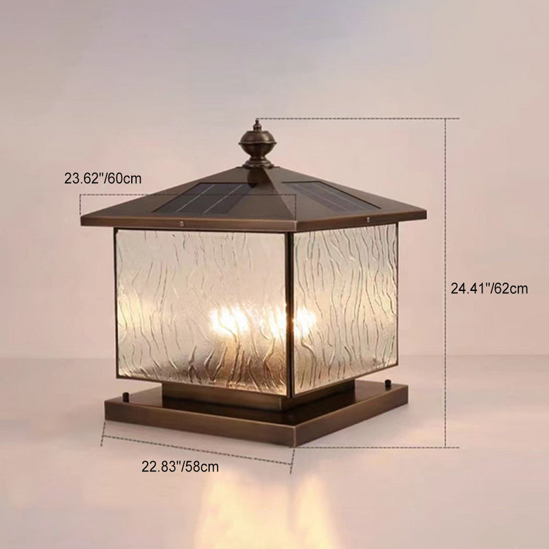 Traditional European Solar Square Textured Glass 1/2 Light Post Head Light For Outdoor Patio