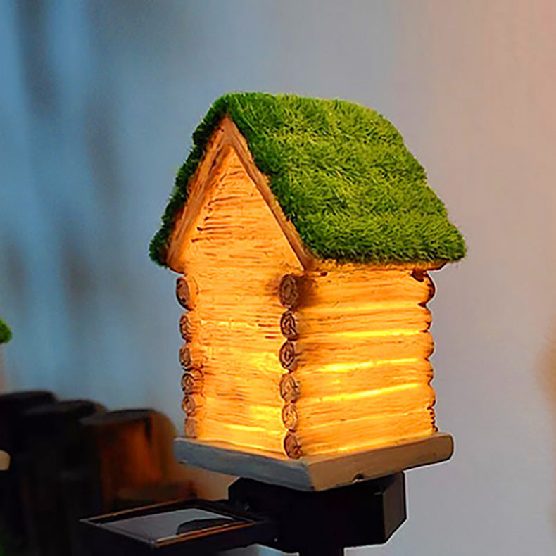 Zeitgenössische kreative Harz Holzhaus LED Solar wasserdicht Rasen Einsatz Licht für Terrasse im Freien 