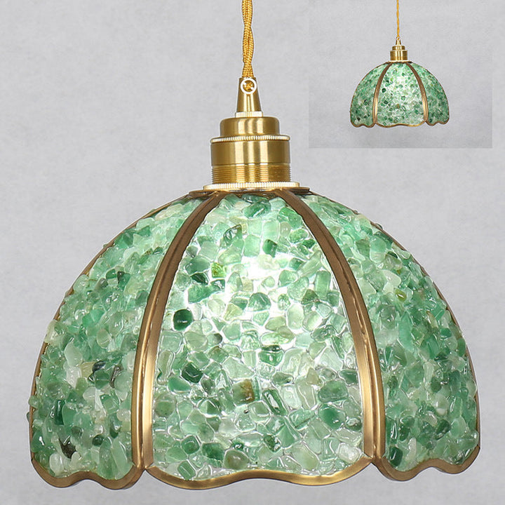 Lámpara colgante moderna de arte deco de media esfera de cobre con cristal de 1 luz para comedor 