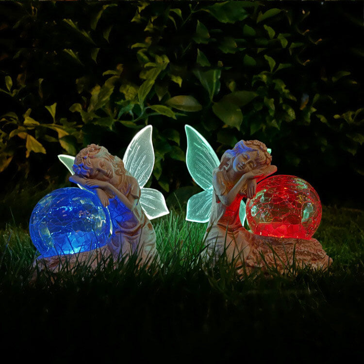 Zeitgenössische kreative Solar Flower Fairy Harz Outdoor wasserdicht Rasen Landschaft Licht für Garten 