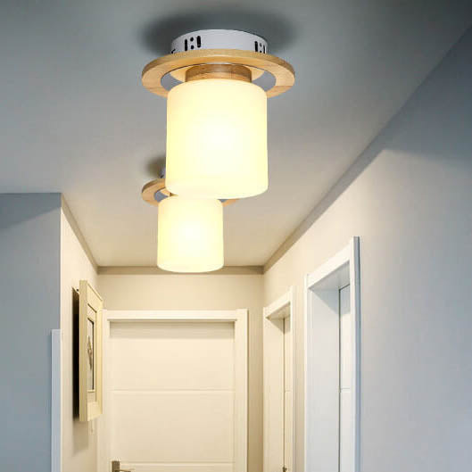 Luz de techo semiempotrada de 1 luz cuadrada circular de madera minimalista nórdica moderna 