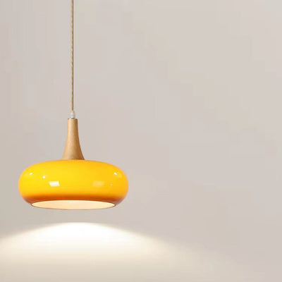 Contemporary Simplicity Persimmon Glass Shape Wood 1-Light Pendant Light For Living Room