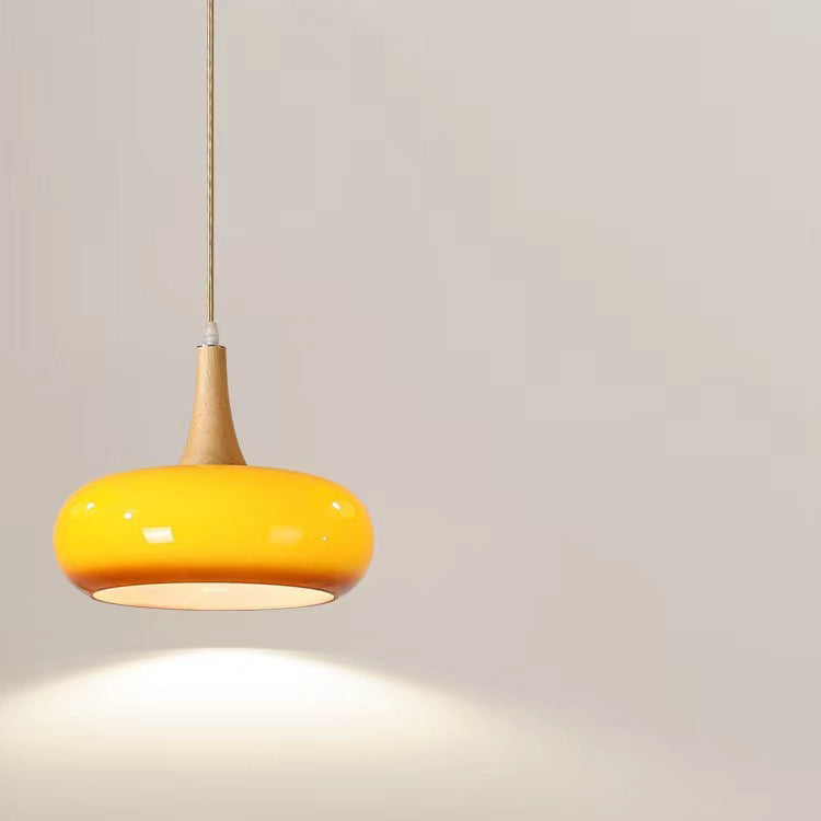 Contemporary Simplicity Persimmon Glass Shape Wood 1-Light Pendant Light For Living Room