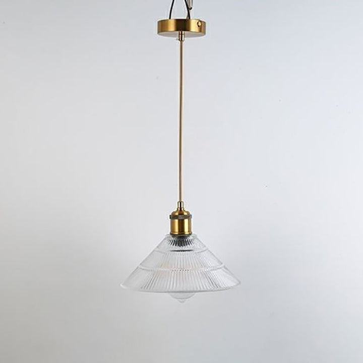 Traditional Japanese Wood Brass Glass Semicircular Loudspeaker 1-Light Pendant Light For Dining Room