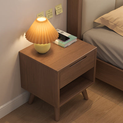 Table de nuit en bois de caoutchouc carré cubique rectangulaire moderne avec 1/2 tiroir pour chevet 