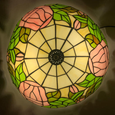 Lámpara de Techo Empotrada de Vidrio Tiffany Tradicional con Abalorios Redondos de Concha y 2 Luces para el Pasillo 