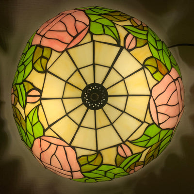 Traditional Tiffany Round Shell Bead Stained Glass 2-Light Flush Mount Ceiling Light For Hallway