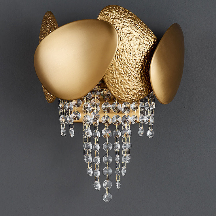 Applique murale contemporaine de luxe en cristal de fer à deux lumières de forme ovale irrégulière pour salon 