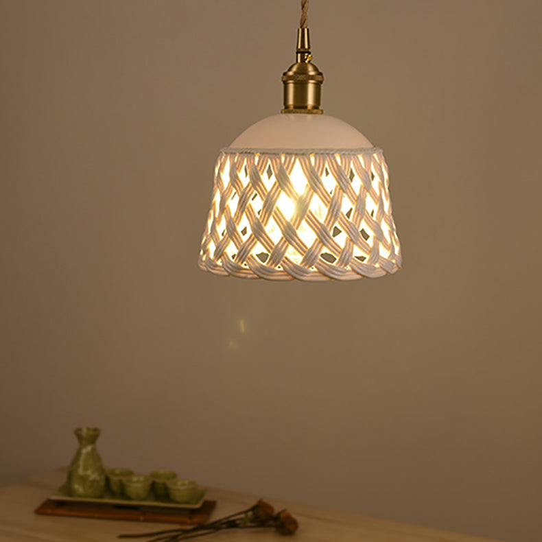 Suspension à 1 lumière pour salle à manger avec bol rond en fil de fer torsadé tressé en fer nordique contemporain 