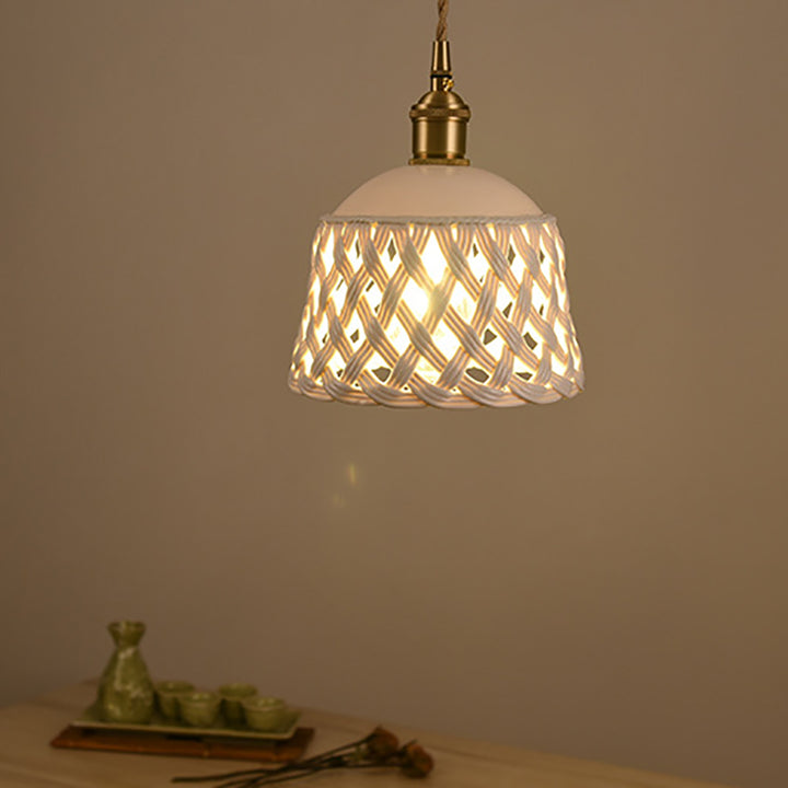 Suspension à 1 lumière pour salle à manger avec bol rond en fil de fer torsadé tressé en fer nordique contemporain 