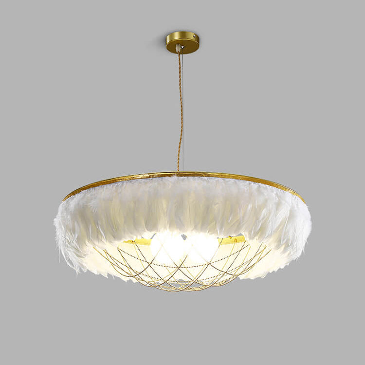 Nordic Light Luxury Feather Round Copper 2-Light Chandelier