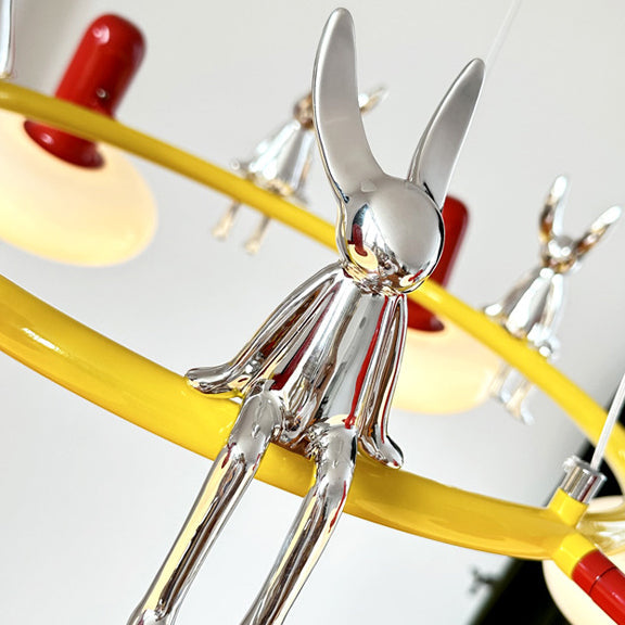 Lámpara de araña contemporánea con anillo de hierro nórdico y pantalla de vidrio de conejo de 3/5/6 luces para sala de estar 