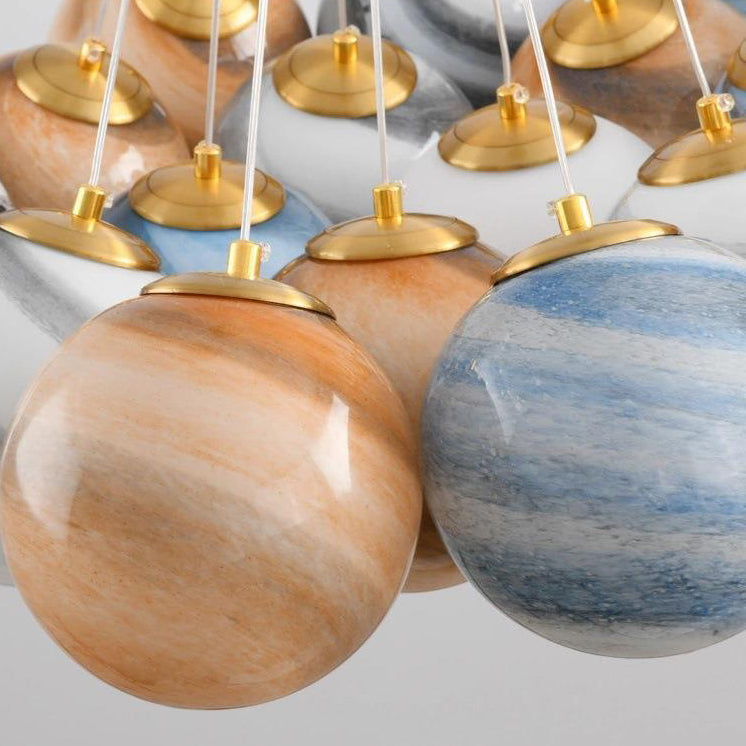 Zeitgenössischer kreativer Mondglas-Kronleuchter mit 7/13/19 Lichtern für Wohnzimmer 