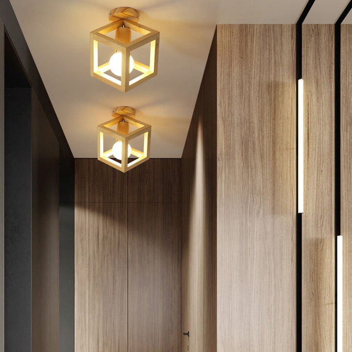 Japanischer minimalistischer hohler geometrischer Würfel 1-Licht Semi-Flush-Mount-Deckenleuchte 