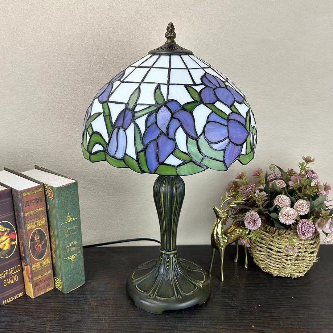 Lampe de table à 1 lumière en verre teinté alliage de fleurs en dôme rond traditionnel Tiffany pour salon 
