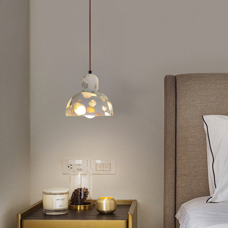 Moderne minimalistische runde Halbkugel Zement Massivholz 1-Licht Pendelleuchte für Schlafzimmer