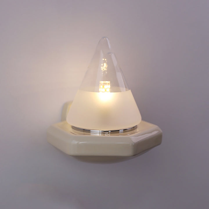 Traditional Vintage Conical Ceramic Glass Iron 1-Light Wall Sconce Lamp For Living Room