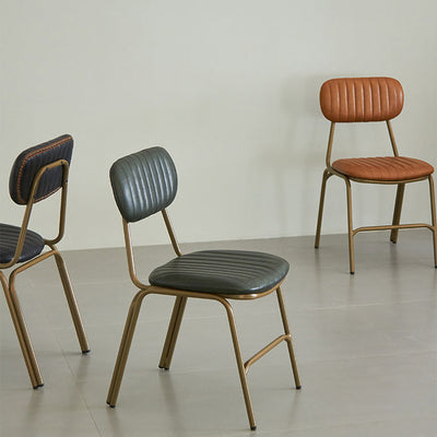 Chaise de salle à manger contemporaine en cuir industriel avec dossier et repose-pieds en fer carré à rayures elliptiques 
