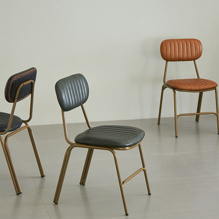 Chaise de salle à manger contemporaine en cuir industriel avec dossier et repose-pieds en fer carré à rayures elliptiques 