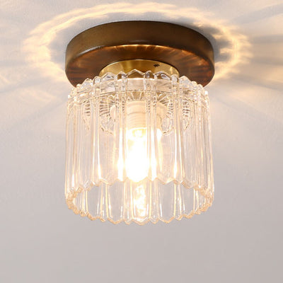 Modern Transitional Glass Cup Shape Solid Wood 1-Light Semi-Flush Mount Ceiling Light For Living Room