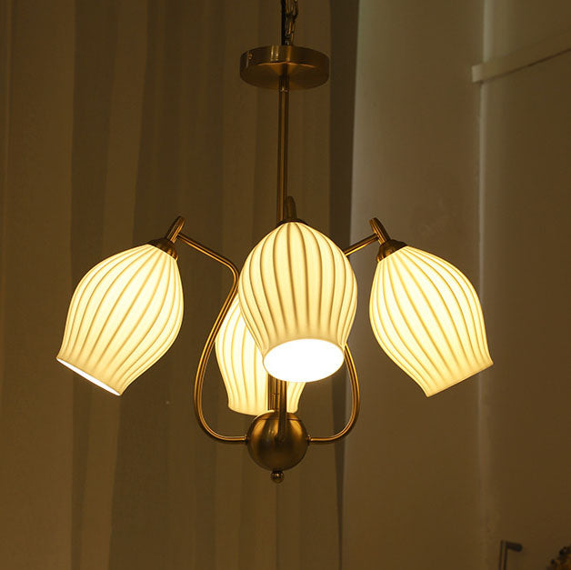 Traditioneller französischer Kronleuchter aus Eisen, Kupfer und Keramik mit Blumenglocke, gestreift, 4/6/8 Lichter für Wohnzimmer 