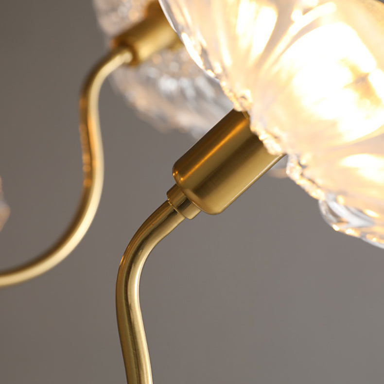 Lámpara de Araña de 6 Luces con Pantalla de Vidrio con Motivo Floral y Acabado Dorado Vintage Tradicional para Dormitorio 
