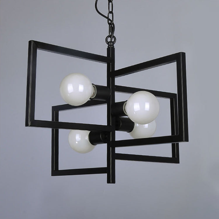 Chandelier moderne minimaliste carré en fer à 4 lumières pour salon 