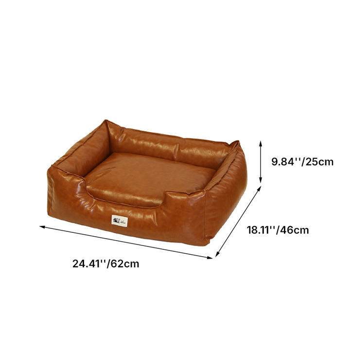 Contemporary Retro Square PU Leather Dog Bed Pet Bed Removable For Living Room