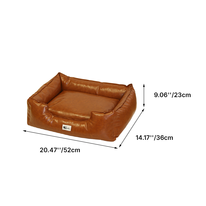 Contemporary Retro Square PU Leather Dog Bed Pet Bed Removable For Living Room
