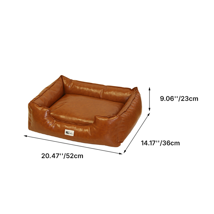 Contemporary Retro Square PU Leather Dog Bed Pet Bed Removable For Living Room