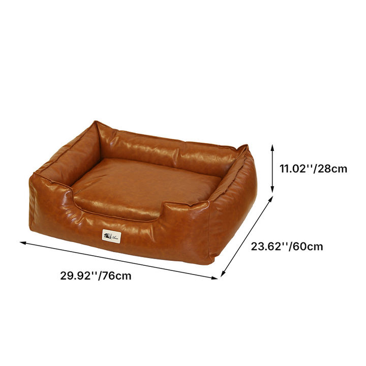 Contemporary Retro Square PU Leather Dog Bed Pet Bed Removable For Living Room