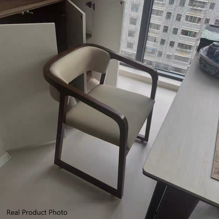 Traditional Chinese Bent Square Right Angle PU Leather Ash Wood Dining Chair Backrest For Dining Room